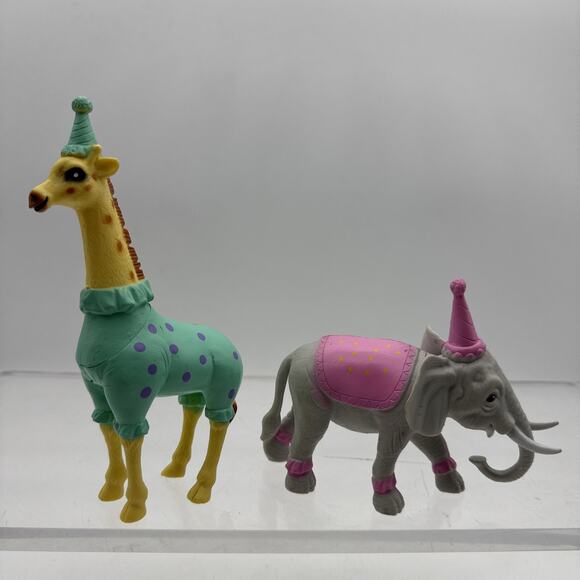 Animal Figures Cake Topper Giraffe In Blue PJs and Elephant in Pink Set of 2 - Picture 2 of 9